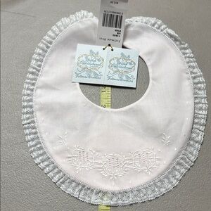 White Lace Baby Bib VINTAGE , light pink